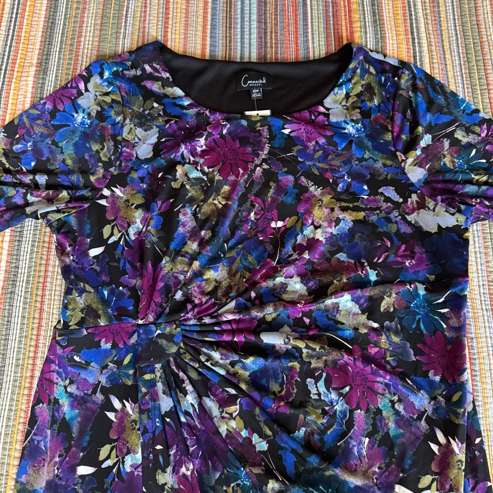 Connected Apparel Floral Dress Gathered waist no wrinkle 3/4 sleeve 20W - Picture 3 of 10